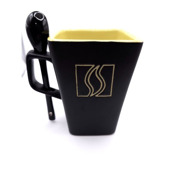 Black & Yellow Disaronno Ceramic Square Coffee Mug With Spoon Holder - Picture 5 of 7